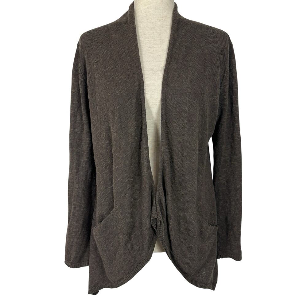 Eileen Fisher Cardigan Women Small Linen Cotton Brown Open Front Drape Layer
